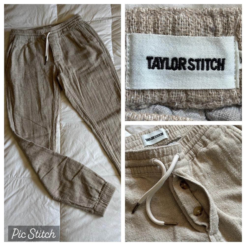 Taylor Stitch Apres Pant Khaki Double Cloth Beige Organic Cotton Men's XS Jogger